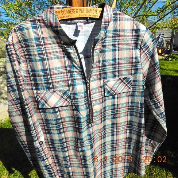 MokingTop plaid zippered front tunic roll sleeves - Picture 2 of 7
